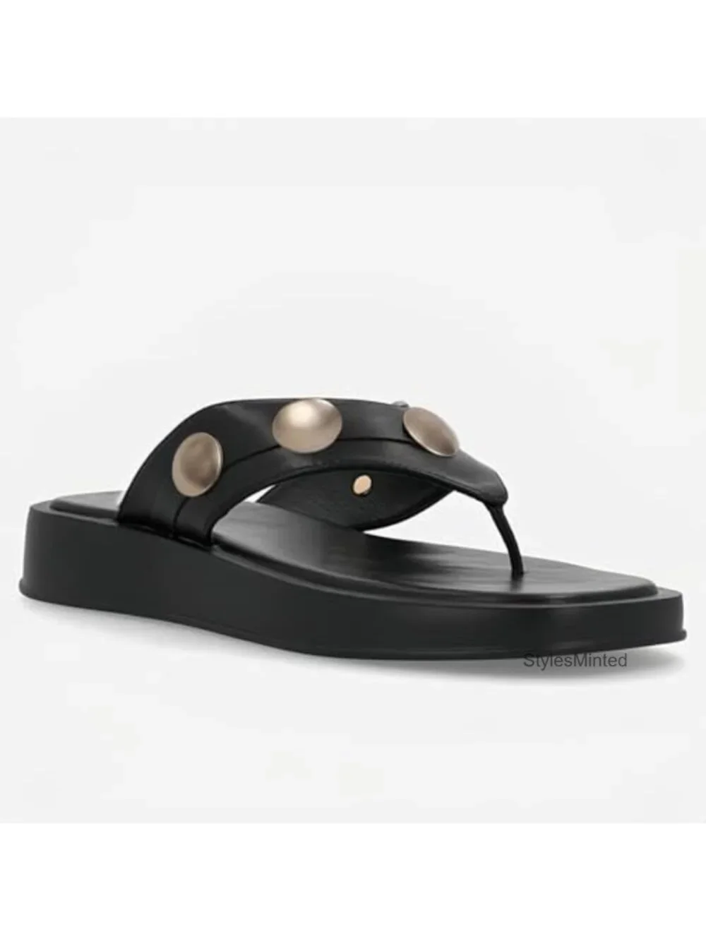 Studded Platform Thong Sandals Square Toe Flip Flop Slip On Summer Casual Faux